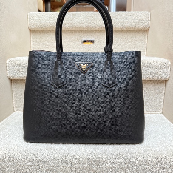 Prada Saffiano Cuir Medium Double Bag Black - Picture 1 of 11